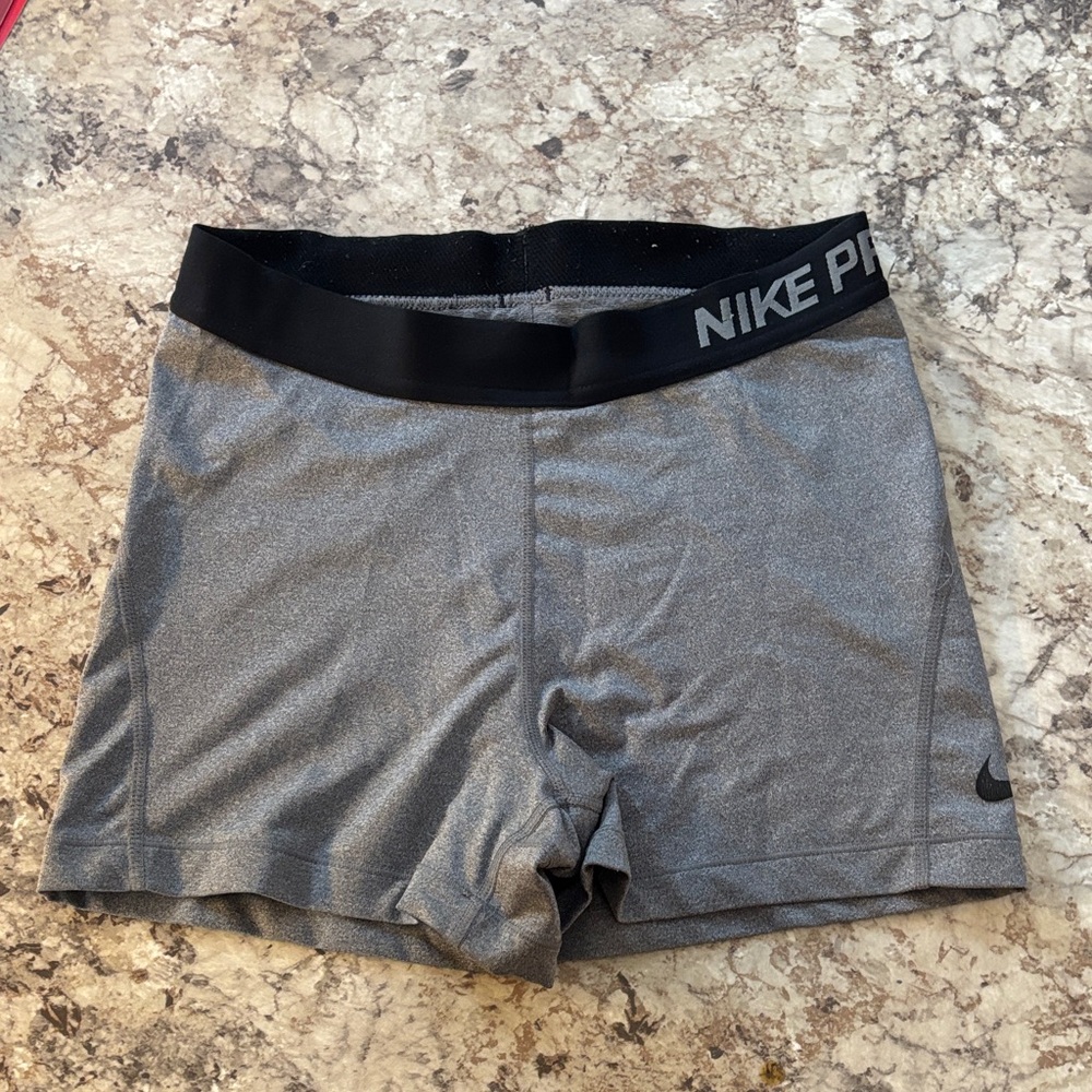 Nike Gray Compression Shorts with Black Waistband